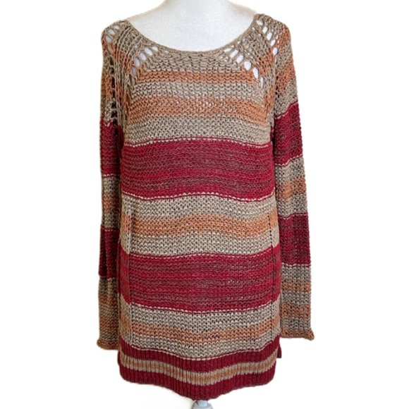 Free People Desert Moon Earth Tone Striped Crocheted Sweater Size Small - Picture 2 of 9
